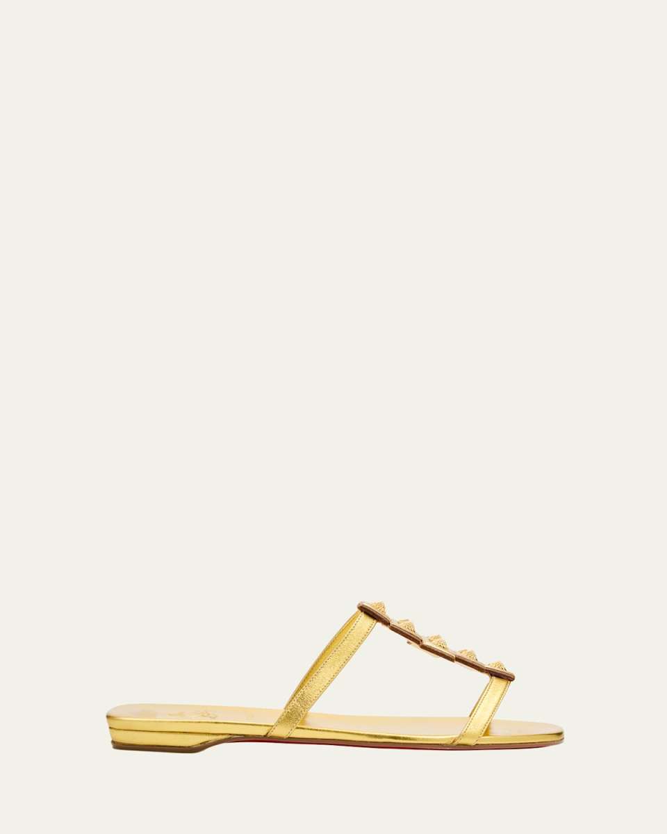 Diwalina Spike Metallic Nappa Leather Flat Sandals